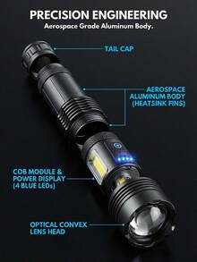 Ultra Bright Rechargeable LED Flashlight, 5 Lighting Modes, With Lithium Battery For Ultra Long Battery Life, Type-C Battery Charging, Very Suitable For Camping, Emergency Situations, Hunting, Hunting, Rechargeable Flashlight - Black - View 4