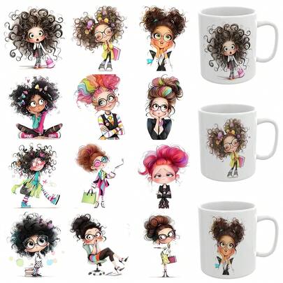 XRTHGS 12 PIEZAS/SET Envolturas de taza con estilo UV DTF Pegatinas autoadhesivas para tazas de café, botellas de agua, decoración del hogar, portátiles y refrigeradores Manualidades DIY (No se incluye la taza)