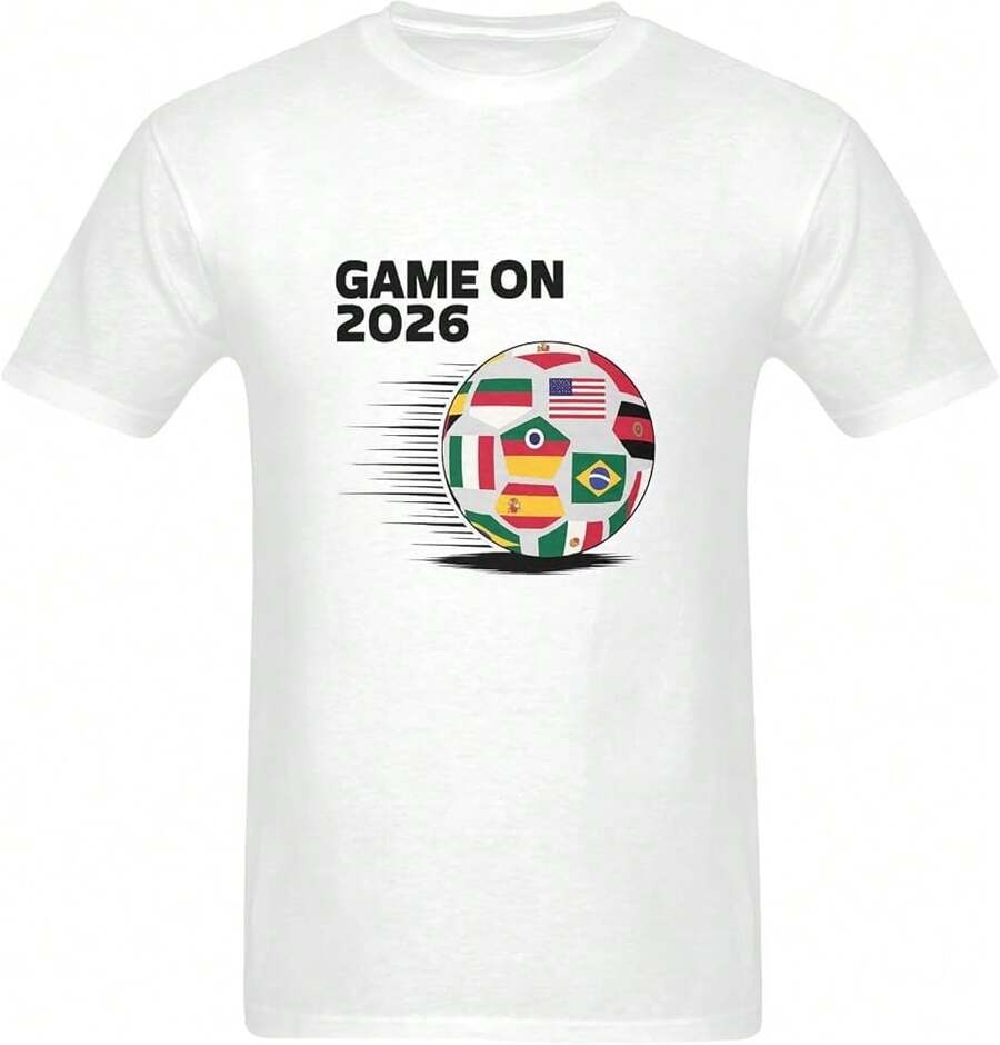 World Flags Soccer Ball Game 2026 T-Shirt Mens Short Sleeve Graphic Tees Football Sports Event Casual Shirt - trắng - Xem 1