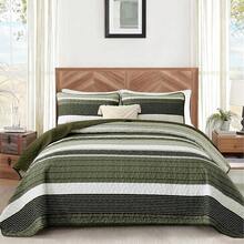 3 Pieces Queen King Size Quilt Set Sage Green Striped  Summer Patchwork Bedspreads Coverlet, Soft Lightweight Bedding Set With 2 Pillow Shams, Soft Microfiber Comforter Set Suitable For Wedding Items, Valentines Day Home Bed Room Decor, Mothers Day Gift, All Season - Sage Green - Xem 6