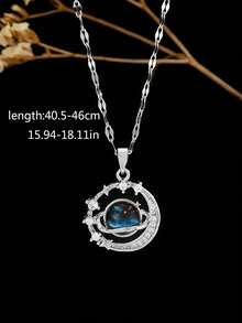 1pc Minimalist Elegant Starry Sky & Planet Fully Rhinestone Necklace, Luxury Delicate Choker Necklace, Unique Design Suitable For Women Daily & Festival Wear - Planet - View 3