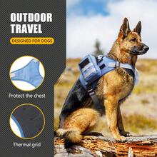 Military Style Dog Harness With Detachable Pouch, Breathable Pet Vest For Walking, Camping, Travel - Blue - View 9