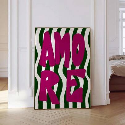 1 pieza Póster con letras verdes y diseño de corazón, decoración de pared de cocina, decoración de estilo retro de dopamina, arte de pared de dormitorio rosa, adecuado para decoración del hogar, decoración de habitación, decoración de dormitorio, decoración de sala de estar, decoración de baño, decoración de pared, arte de pared opcional con marco.