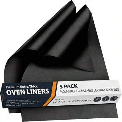 2/5pcs Large Thick Oven Liners, 17"X25", Black Kitchen Accessories To Keep Oven Clean