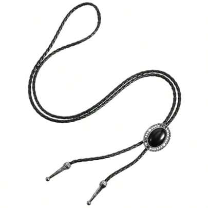 Bolo Tie For Men Western Cowboy Handmade Round Bola Tie Fashion Accessories Leather Cord Black Turquoise