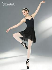 DonsGirl 1 pieza Vestido envolvente de gasa midi para mujer, unicolor, adecuado para actuación de ballet, negro, primavera - Negro - Ver 9