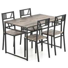COSTWAY 5 Piece Dining Table Set, Industrial-Style Kitchen Table & 4 Chairs With Wood Like Tabletop & Metal Frame, Rectangular Table & Chair Set For Kitchen, Dining Room & Small Spaces, Grey - Grey - View 1