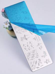 1pc Flamingos Feather Nail Art Stamping Plate, Letter Summer Pattern Design Y2K Style Printing Template Nail Art Accessory Tool, DIY Manicure Salon, Nail Supply - Silver - View 5