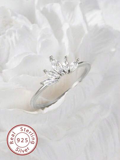 1 pezzo Anello minimalista ed elegante in zirconia, in argento sterling 925, anello da donna, regalo di gioielleria raffinato per la Festa della Mamma