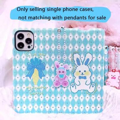 Bunnies Original Foldable Flip Cute Rabbit Phone Case Compatible With IPhone 13, 16 Pro, 15 Pro Max, 14 Plus