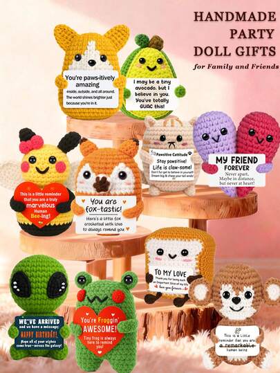 1 pieza Figura decorativa de escritorio hecha a mano a ganchillo, diseño lindo como regalo para la mejor amiga, cumpleaños, novia, hermana, mamá, abuela, compañera de trabajo, familia, llavero, apoyo de emociones positivas, Día de la Madre, Día del Padre, Día del Niño, muñeca de peluche, decoración de habitación, regalo pequeño, recuerdo