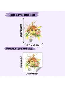 1pc Cute Bird & Birdhouse Toilet Sticker, Fairytale Bathroom Decal, Self-Adhesive Removable PVC Material, Create Dreamy Bathroom Or Restroom, Applicable For Toilet Area, Shower Wall Or Cabinet, Instantly Brighten Up Your Rental Apartment Bathroom - Birds and Flower House - View 2