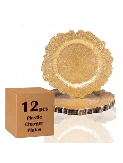 12/36 Pcs 13 Inch Floral Reef Charger Plates, Elegant Table Setting Chargers For Wedding Party & Home Dining Table Decoration