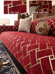 1pc All-Season Luxury Chenille Sofa Cushion Cover, Modern Minimalist Fashion Dust-Proof Anti-Slip Sofa Seat Pad, Washable Slipcover For Bedroom, Office, Living Room Couch, L-Shaped Sofa And 1/2/3/4 Seater Sofa, Pet-Friendly - Red - View 2