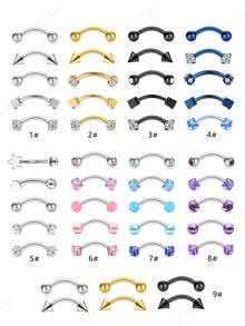 CIZME 5pcs Colorful Curved Barbell Eyebrow Rings Rook Daith Piercing Jewelry 16G Dainty Eyebrow Rings Stainless Steel Vertical Labret Lip Piercing Jewelry Rook Daith Earrings For Women Men Cool Daily Wear 8mm/10mm - Multicolor - View 2