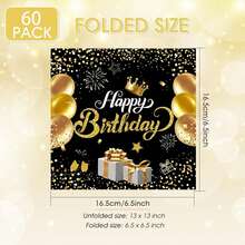 20/40/60入 黑金亮片 Happy Birthday 一次性紙餐巾紙 2層 王冠氣球禮物煙花紙屑印花 雞尾酒餐巾紙 奢華金色紙屑生日桌巾 成人里程碑生日派對用品 13*13英吋 - 查看 7