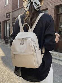 1pc Fashion Casual Large Capacity Multi-Pocket PU Leather Backpack, Adjustable Shoulder Strap, Campus Style Student Backpack - Multiple Colors - View 4