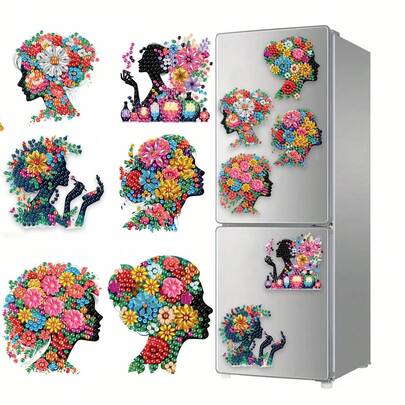 6pcs Diamond Art Refrigerator Magnets, Mother's Day Diamond Painting Decor, DIY Diamond Painting Magnet Kit For DIY Crafts, Gifts, Refrigerator, Mailbox Decoration