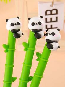 1pc Panda Bamboo Neutral Pen, Cute And Interesting Panda Bamboo Design, Soft Silicone Grip For Cloud-Like Writing Experience, Perfect Office Companion - Black 1pc - View 5