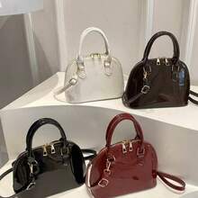 亮面贝壳手提包，通勤斜挎包，简约贝壳包，复古风 - 彩色 - 查看 2