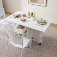 COSTWAY Folding Dining Table With 2 Wheels For Small Spaces, White - White - View 7