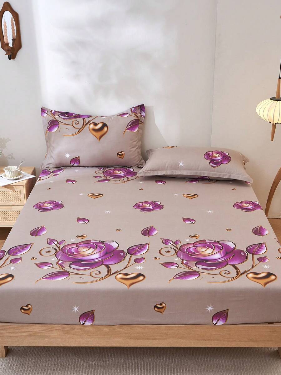 3Pcs 3D Printed Bedding Set, Includes Fitted Sheet & Pillowcase (No Filling), 100% Polyester Fabric, Washable, Modern Minimalist Home Bedding