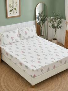3 Stücke Baumwoll-Bettwäsche-Set mit Ditsy-Blumenmuster, bestehend aus 1 Spannbettlaken + 2 Kissenbezügen, in den Farben Lila, Rosa und Gelb, geeignet für Schlafzimmer und Studentenwohnheim, perfektes Geschenk für Feiertage und alle Jahreszeiten, weich und hautfreundlich, Wohnessentielle im amerikanischen Landhausstil - Verschiedenfarbig - Übersicht 9