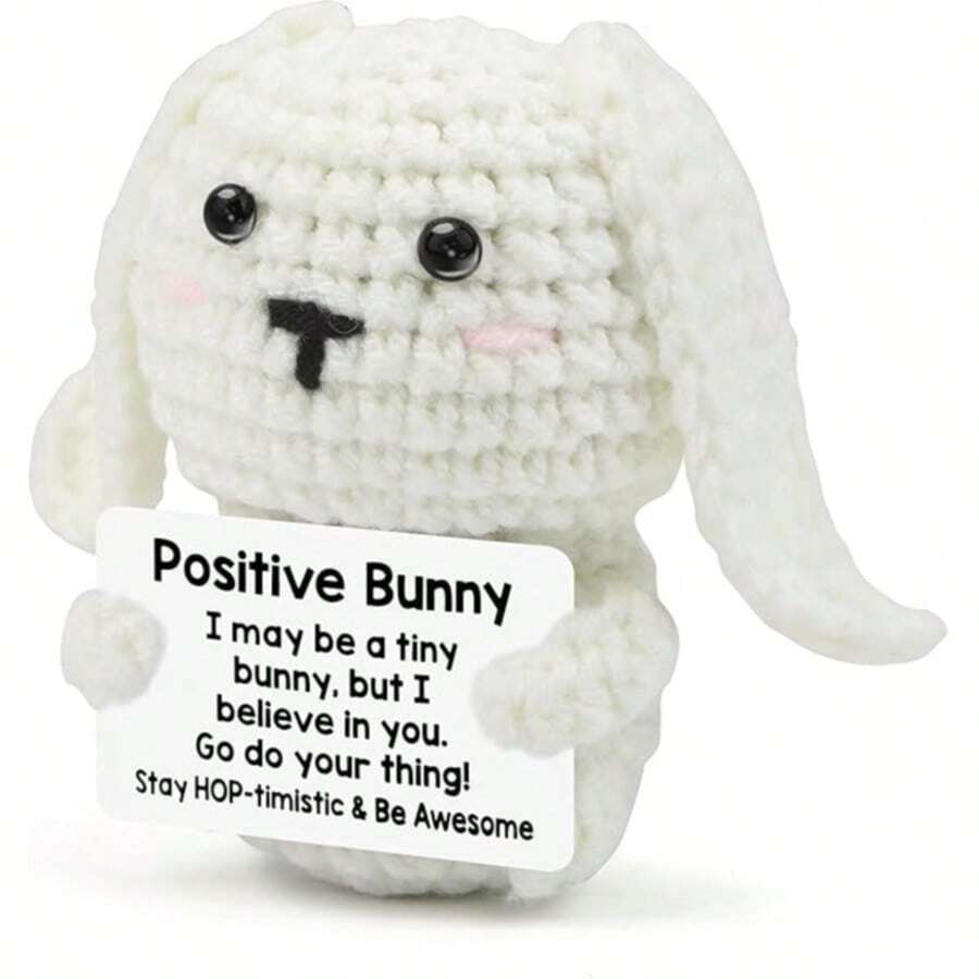 1个针织正能量兔子玩偶和一张印有“正能量兔子：我可能是只兔子，但我相信你”的卡片。去做你自己！保持跳跃的节奏，变得精彩！ - 彩色 - 查看 1