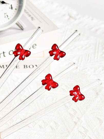 1/2/4/5/8支装可重复使用透明玻璃吸管，带蝴蝶结装饰，柔韧防碎，适用于厨房配件、杯子、吸管装饰、冷饮、牛奶、茶、咖啡、果汁、冰沙，居家、餐厅、鸡尾酒会、返校季、情人节礼物、新年礼物，送给女友/男友、父母、朋友皆宜。