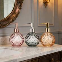 300ml Empty Refillable Pump Bottle Diamond-Texture Hand Soap Bottle Glass Soap Dispenser Bathroom Shampoo Body Wash Bottle - View 7