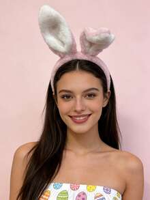 1个时尚卡通可爱复活节毛绒兔子耳朵发箍，动物头饰发饰 - 彩色 - 查看 6