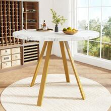 Dining Table & Chair Sets - White+Gold + MDF+Metal + Velvet + Seats 4 - View 5