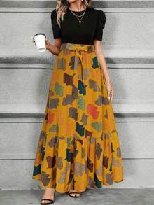 KeKe Bloomly Women's Elegant A-Line Dress With Puff Sleeves, Bow Decor, Color Block Design, Round Neck, Machine Washable, Casual Dress For Spring/Summer, Suitable For Work, Party, Beach, High-End Vacation - Yellow - View 3