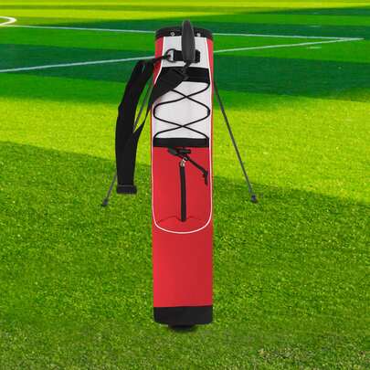 Red White Nylon Golf Stand Bag, 34in Waterproof Lightweight Golf Carry Bag, Plastic Steel Stable Stand, 3-5 Clubs Capacity Golf Bag With Adjustable Shoulder Strap Zipper Pocket For Men Women Teenagers