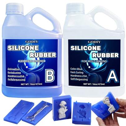 1:1 Fast Curing Liquid Silicone Kit, Blue 32oz/6.76oz (946ml/200ml) 25A Hardness Mold Making Material, Suitable For DIY Resin Art, Custom Molds, Crafts And Jewelry Casting, Great For Homemade Crafting