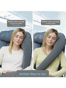 1/4pcs Foldable Inflatable Travel Pillow Set With Eye Mask And 2 Earplugs, Lightweight & Portable Neck Pillow, Reusable & Washable, Suitable For Car, Airplane, Cruise, Camping & Outdoor Activities, Innovative Design With Arm Strap To Support Head, Body And Arm For Perfect Sleep Anywhere! Essential For Travel, Camping, Back To School, Backpacking, Great Gift For Mother's Day And Teacher's Day. - Style 1 - View 5