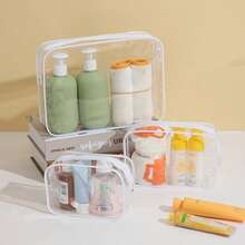 3件套TSA认证透明化妆包，中号，符合3-1-1液体规定，带金属拉链，男女通用旅行化妆包，符合机场航空规定，白色洗漱包，旅行洗漱包，淋浴包，防水大容量，女士收纳袋，旅行必备，邮轮必备，度假必备，旅行用品 - 白色 - 查看 3