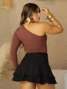Body Maio Priscila Assimétrico Manga Longa - Marrom - Visão 4