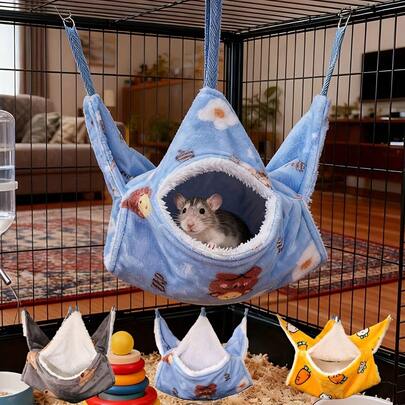 Soft Flannel Pet Hammock Sleeping Bag, Comfortable Pet Bed, Double-Layer Soft Sleeping Bag, Plush Cage Accessory With Carrot Bear Pattern, Small Pet Hammock, Interesting Design, Durable Hammock, Removable And Washable, Suitable For Hamsters, Chinchillas, Gerbils, Quolls, Squirrels, Ferrets And Other Small Pets