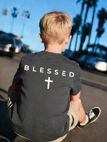 1pc Tween Boy Casual Graphic Print Short Sleeve T-Shirt, Summer Top For Young Students - Dark Grey - View 3