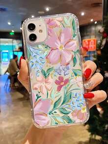 [3-Day Delivery]Flower 1pc Shock-Absorbing Transparent Floral Leaf Design Phone Case, Vivid Pink Orchid Pattern, Compatible With IPhone 17 16 Pro Max, 15/14 Plus, 13/12/11 And Series Waterproof Anti-Fall Scratch Resistant - 1 cái - Xem 3