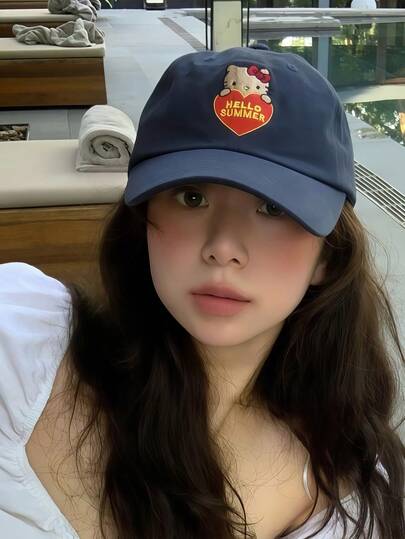 SANRIO 1개 패셔너블한 다용도 레트로 선캡, 하트 자수 야구모자, 일상복에 적합