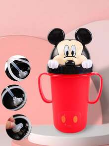 Disney 1个300毫升迪士尼卡通吸管杯，牛奶杯，防刮擦饮水杯，带刻度和双把手，米奇/米妮/汽车卡通人物图案 - 彩色 - 查看 7
