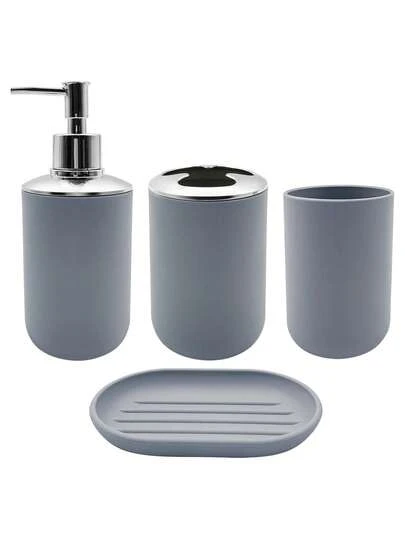 4-Piece Bathroom Accessory Set, Luxurious Bathroom Accessories, Including Lotion Bottle, Toothbrush Holder, Toothbrush Cup, Soap Dish. Perfect For Bathroom Decoration, Bathroom Storage Rack, Essential Items For Family Life, Ideal Holiday Gift, Housewarming Gift.