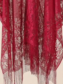 1pc Lace Cover Up Shawl Coverup - Burgundy - View 2