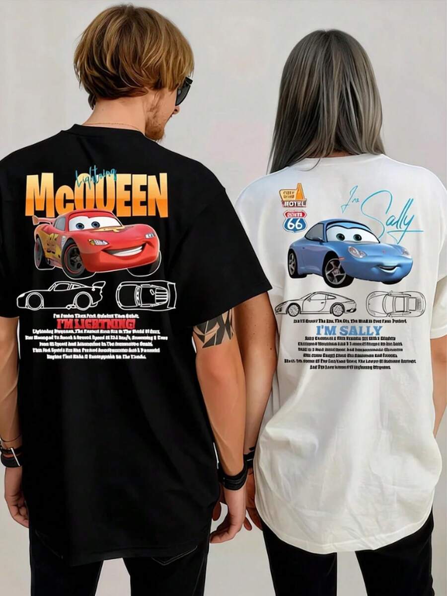 Disney UNIHLO Lightning McQueen   Print  Summer Casual Versatile Pure Cotton T-Shirt Suitable For Any Place - Nam - Xem 1