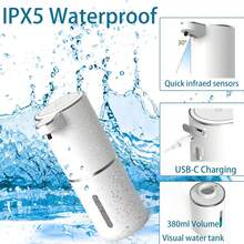 DONASIRA 380ml Capacity Non-Contact Smart Infrared Automatic Soap Dispenser, Electric Home Detergent Quick Dispenser Pump, Handwashing Foam Cleaner, IPX5 Waterproof, USB Rechargeable, 4 Adjustable Levels, Suitable For Hand Sanitizing And Home Cleaning - Multicolor - View 9