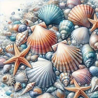 New 5D DIY Diamond Painting Kit - Seashell And Starfish Illustration, Acrylic Frameless Cross Stitch Mosaic Craft, Perfect Home Decor Gift, Fun Handmade Art, Suitable For Beginners