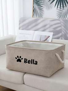 1 pieza Cesta de almacenamiento multiusos de tela duradera personalizable con nombre de mascota para organizar juguetes, mantas y comida de perro o gato, cesta para estantería de mascotas, caja de juguetes - Multicolor - Ver 8