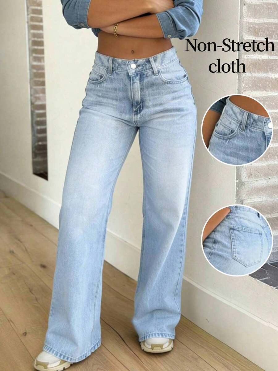 Women's Boyfriend Loose Straight Leg Jeans - Light Wash - View 1